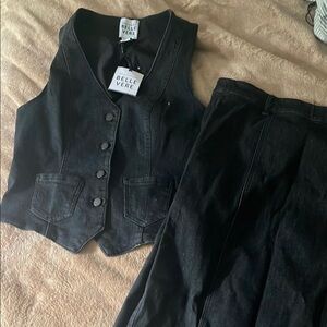 Black Denim Coord Vest and Skirt Set